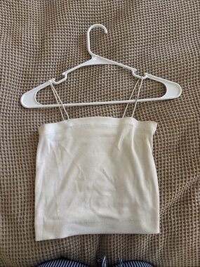 American Eagle Outfitters Cream Ribbed Spaghetti-Strap Camisole